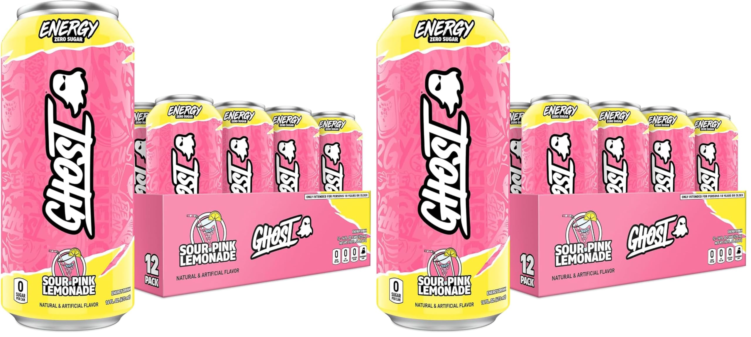 GHOST Energy Drink - 12-Pack, Strawbango, 16oz - Energy & Focus & No Artificial Colors - 200mg of Natural Caffeine, L-Carnitine & Taurine - Gluten-Free & Vegan